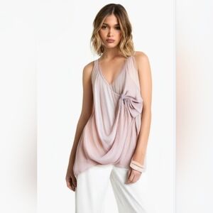 Anthropologie Deletta Swept Away Pink Bow Draped Sleeveless Top